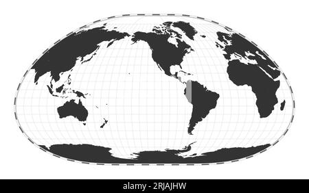 Carte du monde vectorielle. Projection loximutale. Carte géographique du monde simple avec les lignes de latitude et de longitude. Centré sur 120° de longitude E. Illustration de Vecteur