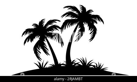 Palmiers tropicaux, silhouettes noires et contours sur fond blanc. Vecteur Illustration de Vecteur