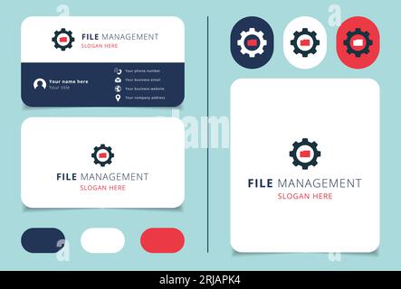 Conception de logo de gestion de fichiers avec slogan modifiable. Livre de marque et modèle de carte de visite. Illustration de Vecteur