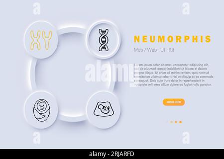 Icône de la ligne génétique. Chromosomes x et y, utérus, emmaillotage, bébé, adn, arn. Style néomorphisme. Icône de ligne vectorielle pour Business Illustration de Vecteur