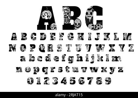 Alphabet avec motif de fantôme Halloween effrayant, lettres effrayantes A-Z, illustration vectorielle. Illustration de Vecteur