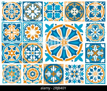 Motifs de carreaux marocains et azulejo. Majolica, talavera ornement de vecteur portugais, espagnol et mexicain carreaux de céramique, sol et mur en mosaïque. Vintag Illustration de Vecteur