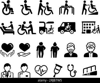 Vector icônes ensemble d'illustrations liées au bien-être pour les personnes âgées, les personnes handicapées, etc Illustration de Vecteur