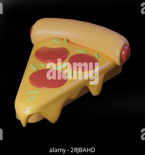 pizza de tranche d'icône 3d sur fond noir Banque D'Images