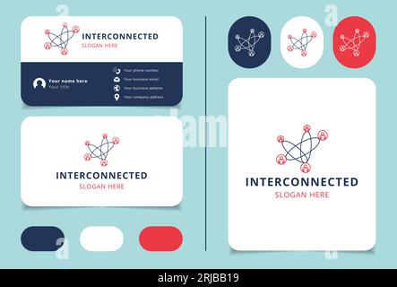 Design de logo interconnecté avec slogan modifiable. Livre de marque et modèle de carte de visite. Illustration de Vecteur