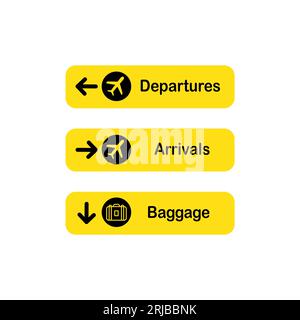 Ensemble d'icônes d'aéroport. Pointeurs informatifs visuels pour l'orientation dans une grande zone. Style plat Illustration de Vecteur