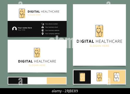 Logo Digital Healthcare avec slogan modifiable. Livre de marque et modèle de carte de visite. Illustration de Vecteur