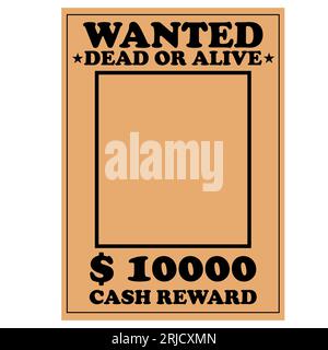 Icône d'affiche occidentale. Panneau de récompense vierge en papier Old West. Symbole vintage mort ou vivant. Logo Western Wanted. Banque D'Images