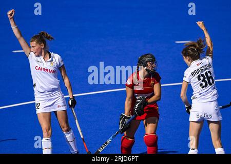 Monchengladbach, Allemagne. 22 août 2023. Un match de hockey entre l'équipe nationale belge de hockey féminin Red Panthers et l'Espagne, mardi 22 août 2023 à Monchengladbach, Allemagne, match 3/3 dans la poule des championnats d'Europe de hockey féminin. Les championnats EuroHockey 2023 ont lieu du 18 au 27 août 2023. BELGA PHOTO DIRK WAEM crédit : Belga News Agency/Alamy Live News Banque D'Images
