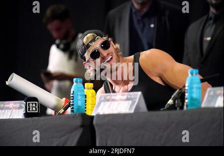 Logan Paul lors d'une conférence de presse à l'OVO Arena Wembley, Londres. Date de la photo : mardi 22 août 2023. Banque D'Images