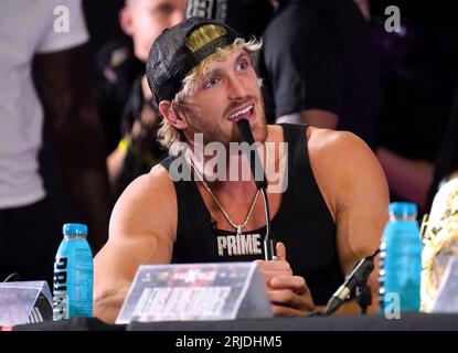 Logan Paul lors d'une conférence de presse à l'OVO Arena Wembley, Londres. Date de la photo : mardi 22 août 2023. Banque D'Images