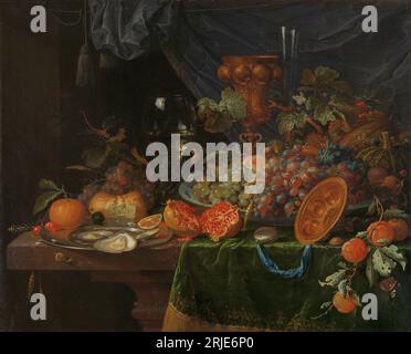Nature morte aux fruits et huîtres entre 1660 et 1679 par Abraham Mignon Banque D'Images