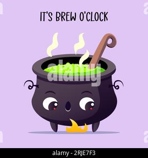 Chaudron d'halloween mignon, design plat. Illustration vectorielle. Illustration de Vecteur