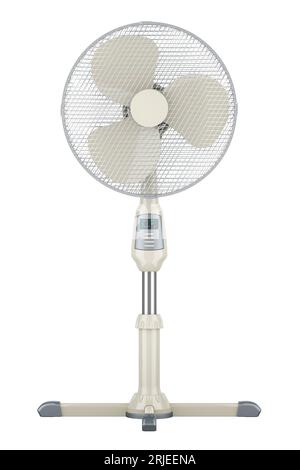 Vue de face du ventilateur électrique sur pied debout, rendu 3D isolé sur fond blanc Banque D'Images