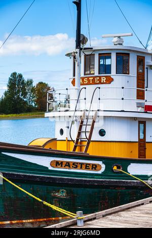 Timonerie du remorqueur à vapeur SS Master au chantier naval Britannia à Steveston Canada Banque D'Images