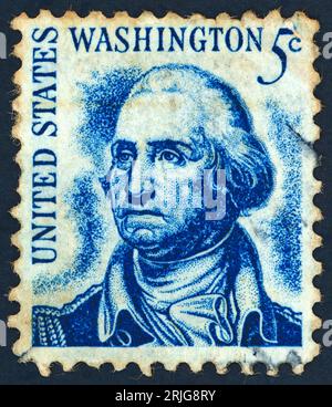 George Washington (1732 – 1799). Timbre-poste émis aux États-Unis en 1966. George Washington, également appelé Père de son pays, était un général américain et commandant en chef des armées coloniales de la Révolution américaine (1775-83), puis premier président des États-Unis (1789-97). Banque D'Images