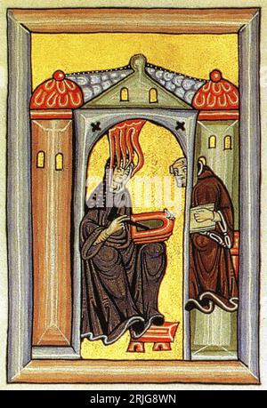 Hildegarde de Bingen (1098 – 1179), Sainte Hildegarde et la Sibylle du Rhin, abbesse bénédictine allemande Banque D'Images