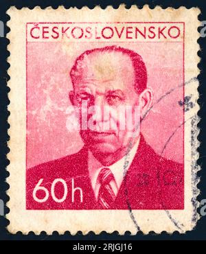 Antonín Zápotocký (1884 – 1957). Timbre-poste émis en Tchécoslovaquie en 1953. Antonín Zápotocký était un homme politique communiste tchèque et homme d'État qui a été Premier ministre de la Tchécoslovaquie de 1948 à 1953 et président de la Tchécoslovaquie de 1953 à 1957. Banque D'Images