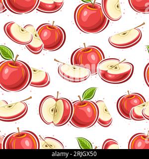 Vector Red Apples Seamless, répéter le fond avec des compositions fruitées de pommes rouges avec des feuilles vertes pour le papier d'emballage, affiche carrée avec Illustration de Vecteur