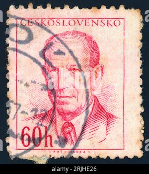 Antonín Zápotocký (1884 – 1957). Timbre-poste émis en Tchécoslovaquie en 1953. Antonín Zápotocký était un homme politique communiste tchèque et homme d'État qui a été Premier ministre de la Tchécoslovaquie de 1948 à 1953 et président de la Tchécoslovaquie de 1953 à 1957. Banque D'Images