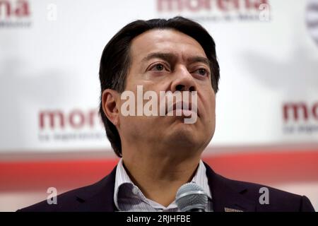 Mexico, Mexique. 22 août 2023. Le président du mouvement de régénération nationale, Mario Delgado Carrillo, lors de la conférence de presse au siège national du parti à Mexico. Le 22 août 2023 à Mexico, Mexique (crédit image : © Luis Barron/eyepix via ZUMA Press Wire) USAGE ÉDITORIAL SEULEMENT! Non destiné à UN USAGE commercial ! Banque D'Images