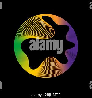 Cercle lumineux de couleurs néon de forme incurvée ronde avec des lignes dynamiques ondulées isolées sur fond noir. Cadre de lumière circulaire. Concept de Illustration de Vecteur