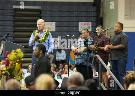 Maui, Hawaï (21 août 2023) - le président Biden s'exprime au centre civique de Maui après les feux de forêt d'Hawaï. Banque D'Images