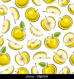 Vector Yellow Apple Seamless motif, répétition carrée de fond avec des illustrations découpées de pommes d'or mûres avec des feuilles vertes pour le papier d'emballage, Illustration de Vecteur