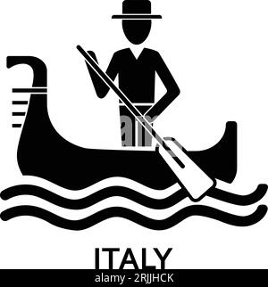 Homme en gondole avec l'Italie lettrage icône simple Illustration de Vecteur