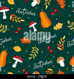 Modèle d'automne sans couture sur un fond sombre. Illustration de Vecteur