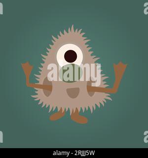 Monstre de dessin animé. Mignon petit monstre sur un fond vert. Personnage drôle d'enfants. Illustration de dessin animé Illustration de Vecteur