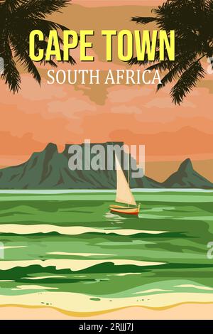 Cape Town Travel Poster Table vue sur la montagne Illustration de Vecteur