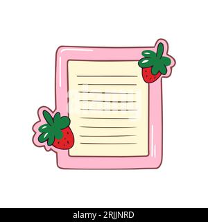 Bloc-notes vierge avec une fraise mignonne. Fournitures de papeterie dessinées à la main doodle. Illustration de conception de vecteur isolé sur fond blanc. Illustration de Vecteur