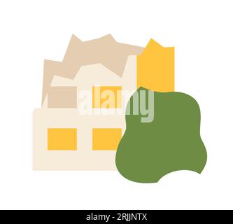 Objet vectoriel couleur semi-plat maison en ruine Illustration de Vecteur