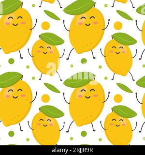 Motif sans couture de mignons citrons jaunes colorés. Grand et petit. Bannière, flyer, papier peint, conception de tissu. Illustration vectorielle à plat. Illustration de Vecteur