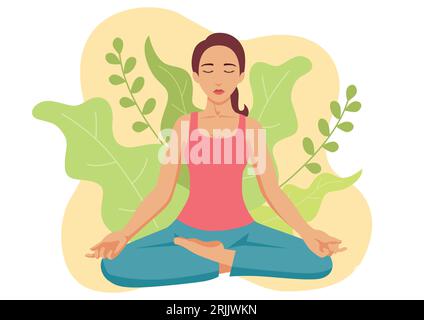 Illustration vectorielle plate simple d'une femme faisant du yoga avec laisse la décoration comme arrière-plan Illustration de Vecteur