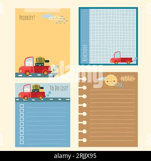 Ensemble vectoriel de cahiers scolaires avec illustration vectorielle de transport dans un style plat Illustration de Vecteur
