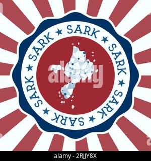 Badge Sark. Logo rond de l'île avec carte de maille triangulaire et rayons radiaux. EPS10 Vector. Illustration de Vecteur