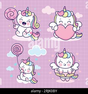 Ensemble vectoriel de licornes mignonnes dans l'illustration vectorielle de couleurs pastel Illustration de Vecteur