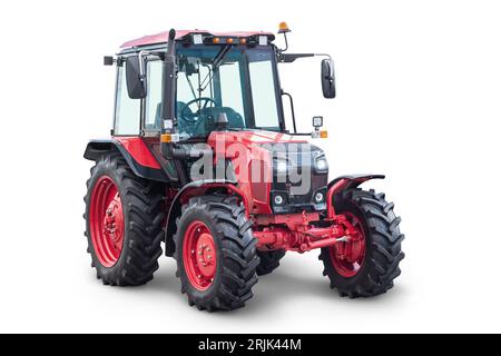 Tracteur à roues moderne isolé sur fond blanc Banque D'Images