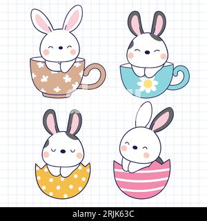 Collection lapin de pâques dessinée à la main Illustration de Vecteur