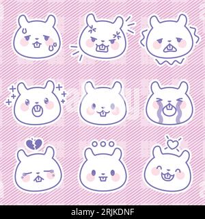 Ensemble d'émoticônes d'ours mignons avec différentes émotions sur fond rose. Illustration de Vecteur