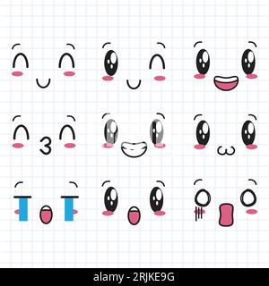 Ensemble de visages kawaii mignons avec des émotions différentes. Illustration vectorielle Illustration de Vecteur