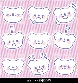 Ensemble mignon d'émoticônes de visage d'ours Kawaii. Illustration vectorielle. Illustration de Vecteur