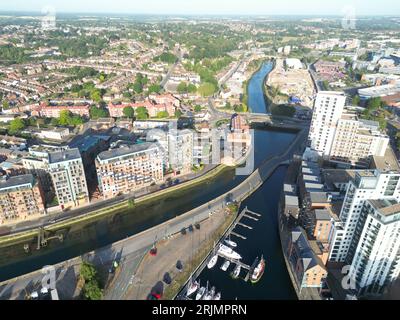 Une vue aérienne de la marina d'Ipswich et du front de mer Banque D'Images