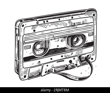 Cassette audio rétro croquis dessiné à la main Illustration musicale Illustration de Vecteur