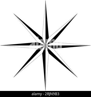 Rose du vent ou vecteur de rose de boussole avec huit directions. Symbole de navigation marine, nautique ou trekking ou à inclure dans une carte. Arrière-plan isolé. Illustration de Vecteur