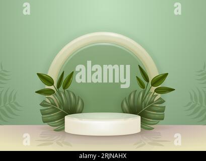 Podium de produit avec feuillage naturel, avec des objets de fond vert. Convient aux produits cosmétiques Illustration de Vecteur