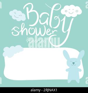 Carte d'invitation pour la douche de bébé. Honorant maman d'être. Mignon petit lapin et nuages Illustration de Vecteur