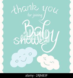 Carte de remerciement pour baby shower. Honorant maman d'être. Nuages de dessins animés mignons Illustration de Vecteur